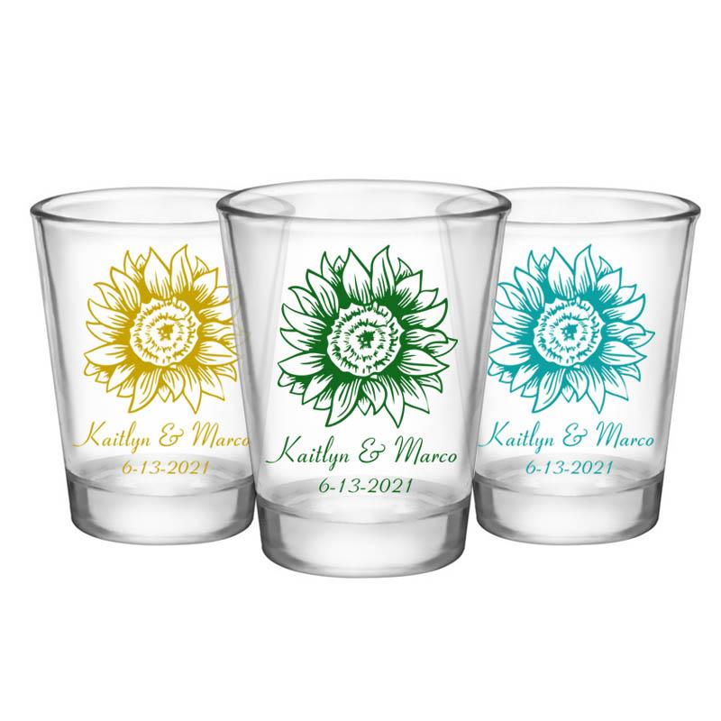 CUSTOMIZABLE - 1.75oz Clear Wedding Shot Glass - Sunflower