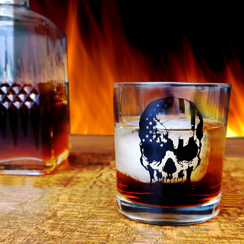 BarConic® American Flag Skull Old Fashioned Whiskey Glass - 10 oz 