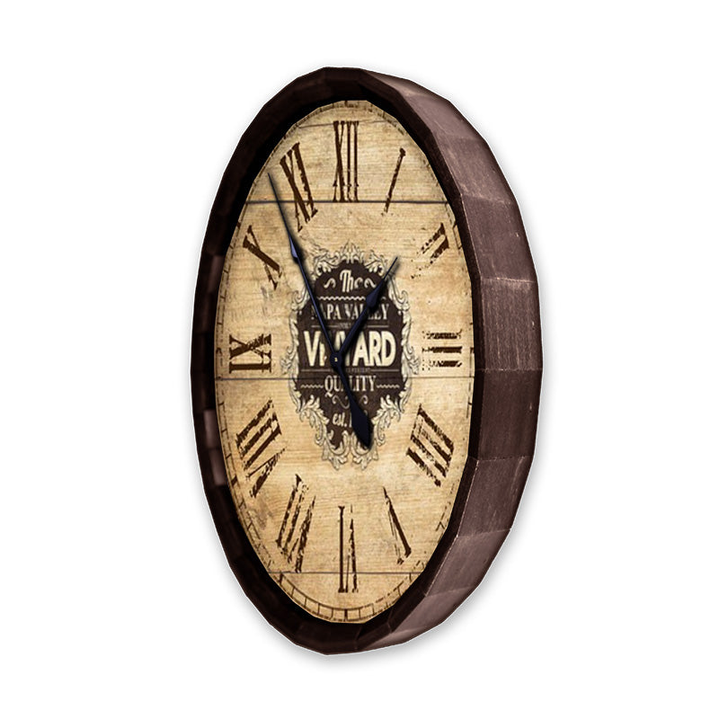 Wood Barrel Top Clock - Large Vineyard Roman Numeral