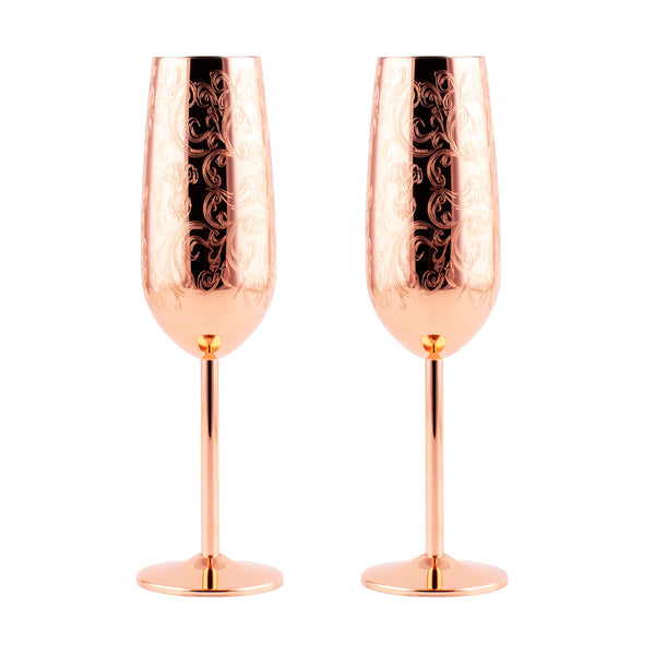 Champagne Glass - Copper Etched - Set of 2