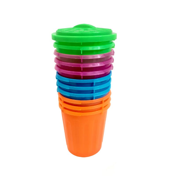 Trash Can Plastic Cups with Lids - 12 pack - 15 ounce