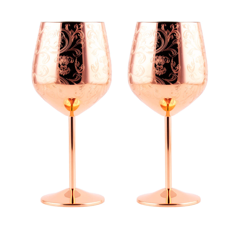 Wine Glass - Copper Etched - Set of 2