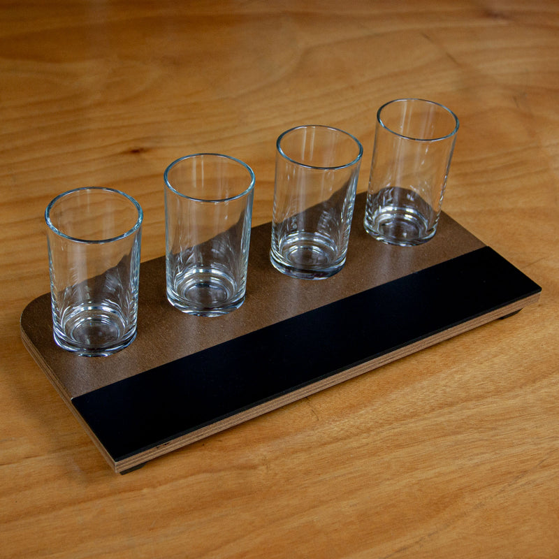 Beer Flight with Walnut Finish and Chalk Strip - Highball Glasses