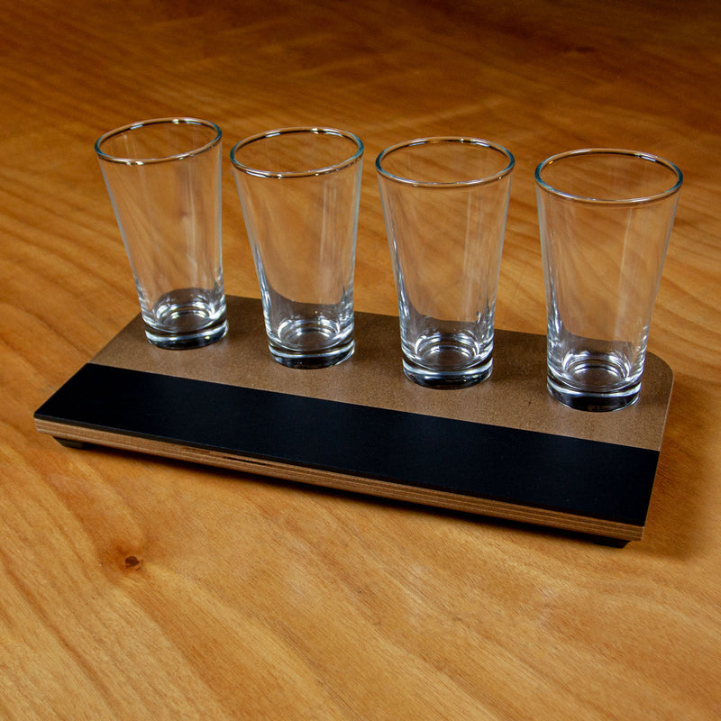 Beer Flight with Walnut Finish and Chalk Strip - Includes 8.5oz. Flared Glasses