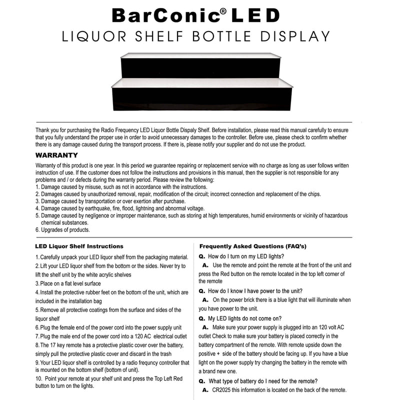 BarConic® LED Liquor Bottle Display Shelf - Low Profile - 1 Step - Wild Cherry - Several Lengths