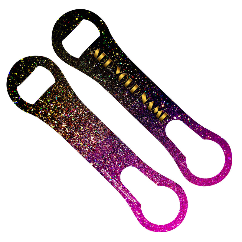 PINK BLACK GLITTER V-ROD® BOTTLE OPENER –  ADD YOUR NAME