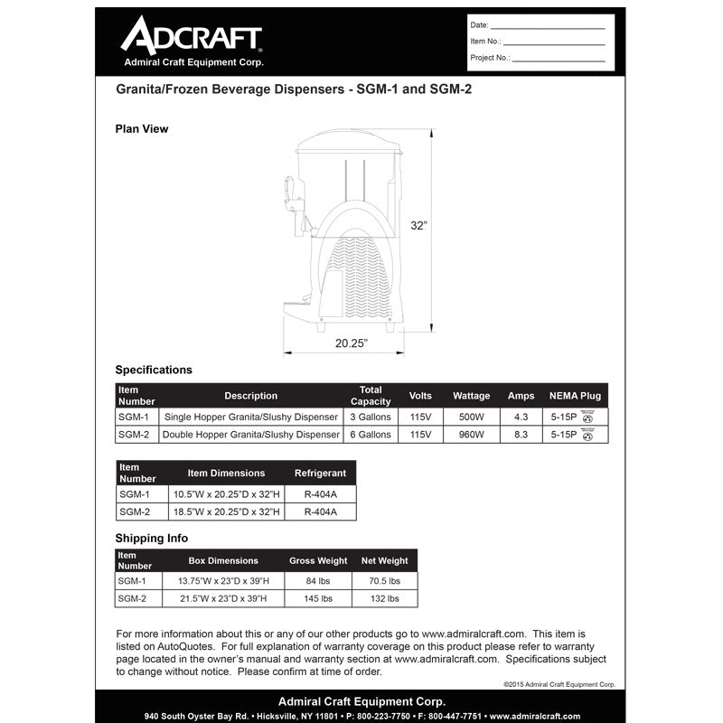 Adcraft Granita Slushy Machine - Single Hopper - 3 gal