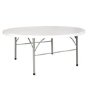 6-Foot Round Bi-Fold Granite White Plastic Banquet and Event Folding Table with Carrying Handle