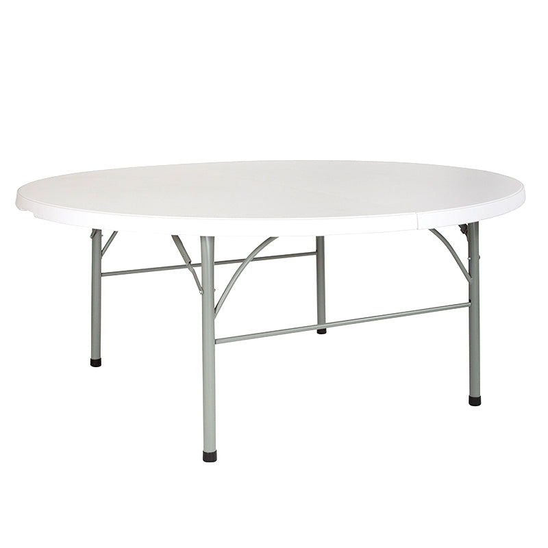 6-Foot Round Bi-Fold Granite White Plastic Banquet and Event Folding Table with Carrying Handle