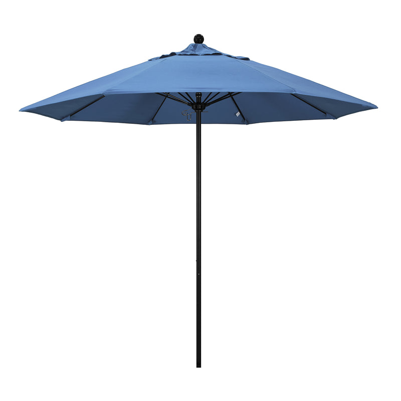 California Umbrella 9' Pole Push Lift SUNBRELLA With Black Aluminum Pole - Frost Blue Fabric