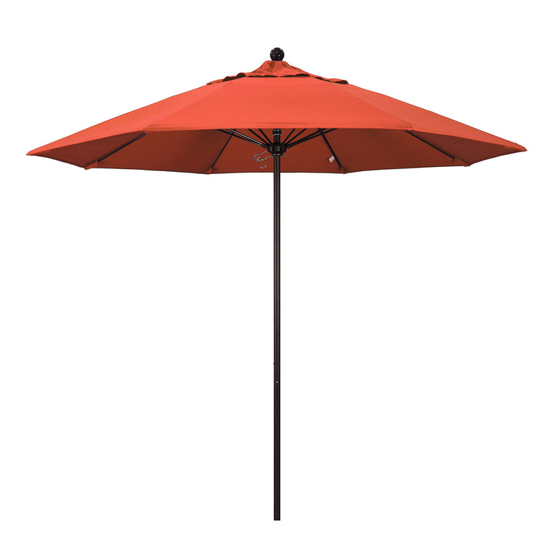 California Umbrella 9' Pole Push Lift SUNBRELLA With Bronze Aluminum Pole - Sunset Fabric