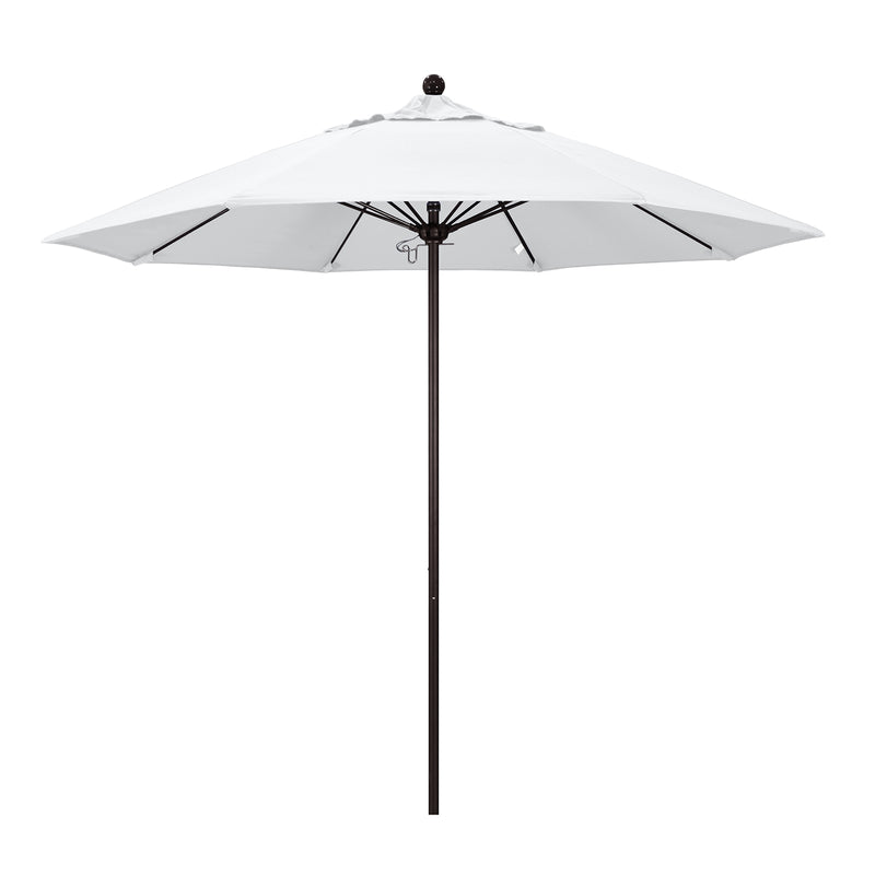 California Umbrella 9' Pole Push Lift SUNBRELLA With Bronze Aluminum Pole - White Fabric