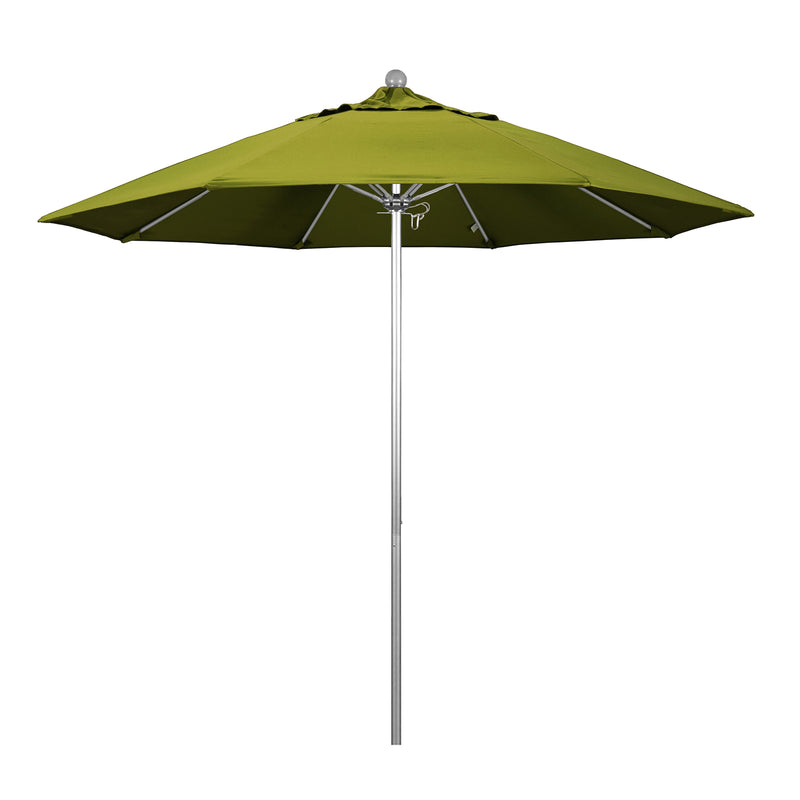 California Umbrella 9' Pole Push Lift SUNBRELLA With Silver Anodized Aluminum Pole - Kiwi Fabric