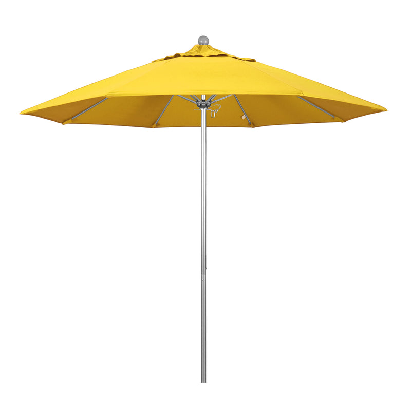 California Umbrella 9' Pole Push Lift SUNBRELLA With Silver Anodized Aluminum Pole - Lemon Fabric