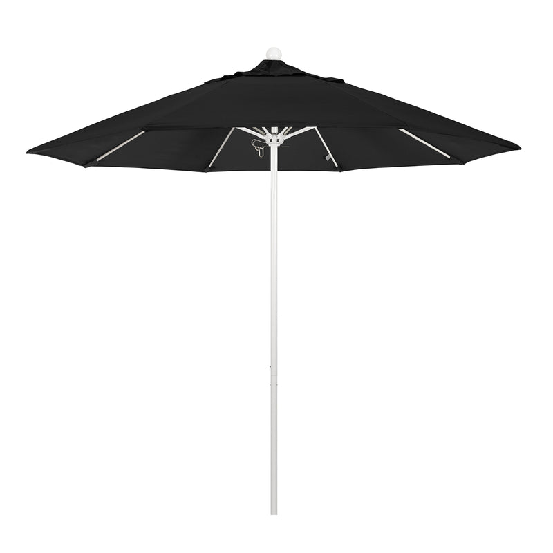 California Umbrella 9' Pole Push Lift SUNBRELLA With White Aluminum Pole - Black Fabric