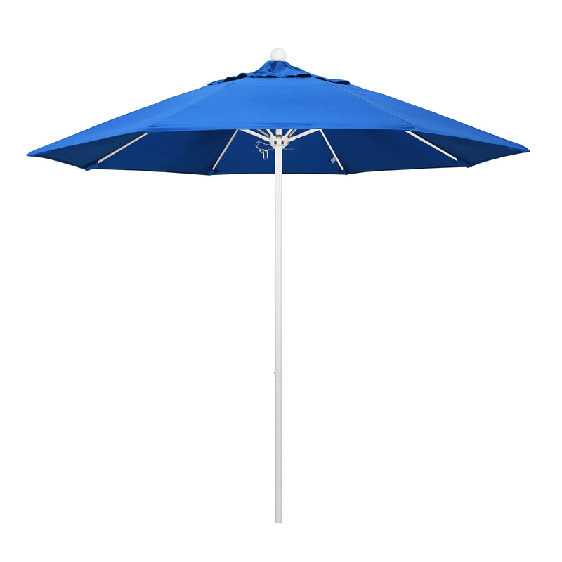 California Umbrella 9' Pole Push Lift SUNBRELLA With White Aluminum Pole - Blue Fabric