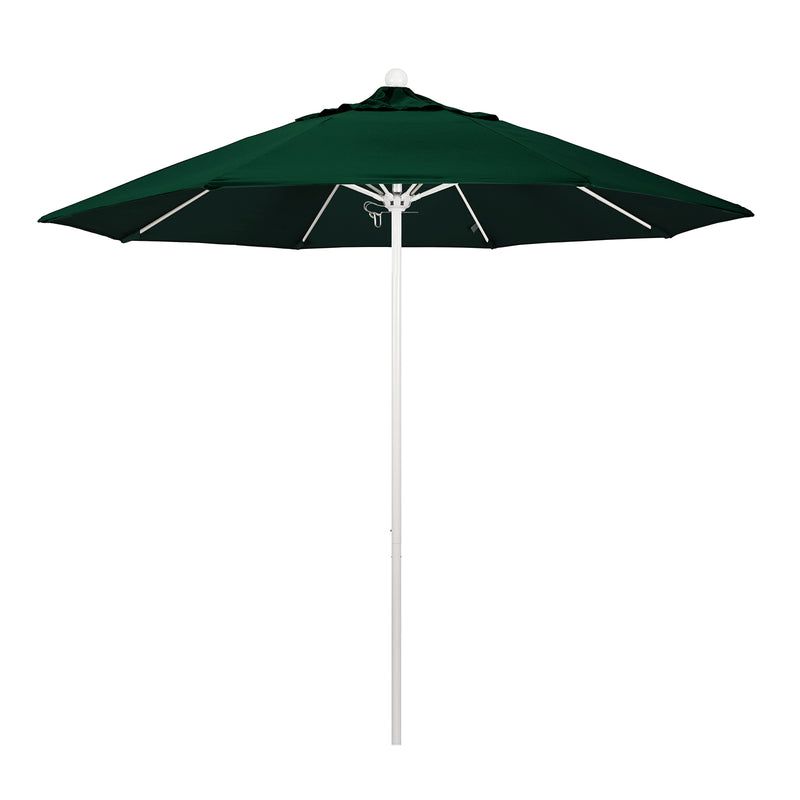 California Umbrella 9' Pole Push Lift SUNBRELLA With White Aluminum Pole - Hunter Green Fabric