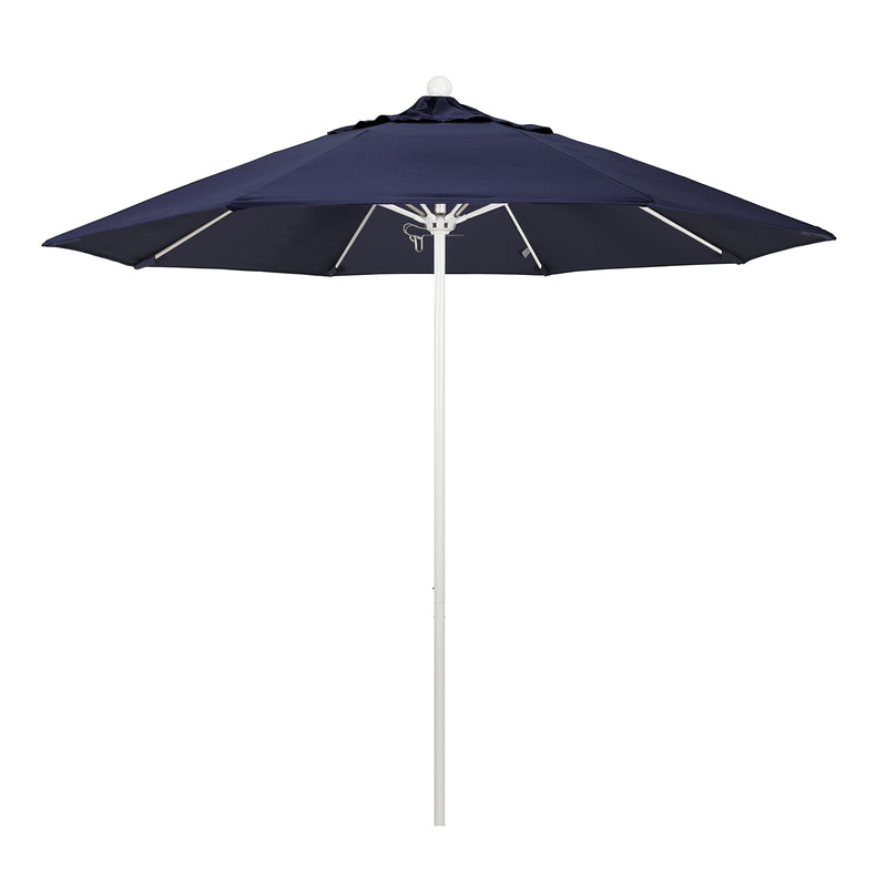 California Umbrella 9' Pole Push Lift SUNBRELLA With White Aluminum Pole - Navy Fabric