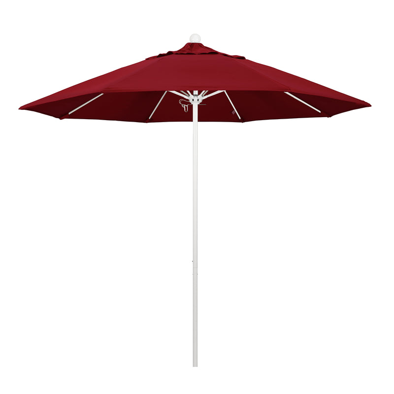 California Umbrella 9' Pole Push Lift SUNBRELLA With White Aluminum Pole - Red Fabric