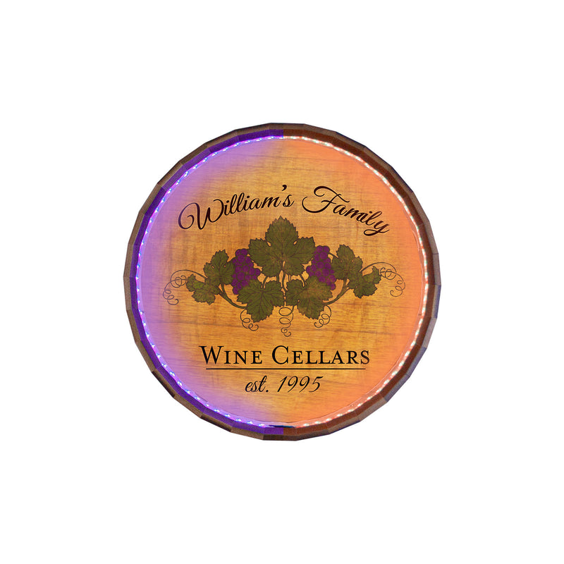 Custom LED Wood Barrel Top Sign - Wine Cellar