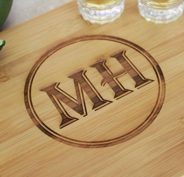 Personalized Bamboo Cutting Board and Shot Glass Set