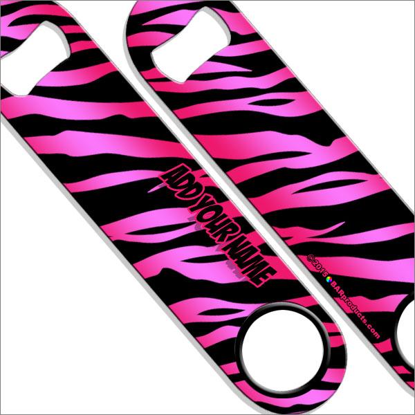 "ADD YOUR NAME" SPEED Bottle Opener – Zebra Patterns – Several Color Options - Pink