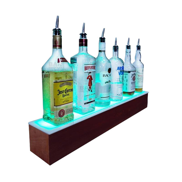 BarConic® LED Liquor Bottle Display Shelf - Mahogany 1 Step - Several Lengths