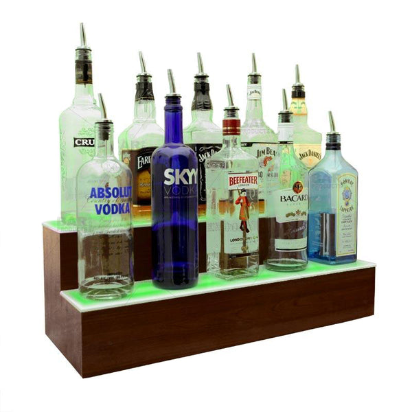 BarConic® LED Liquor Bottle Display Shelf - 2 Steps - Mahogany - Several Lengths