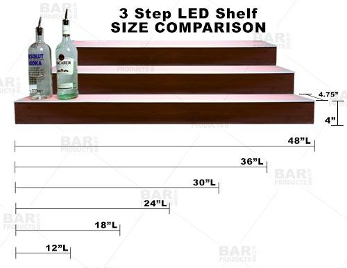 BarConic® LED Liquor Bottle Display Shelf - 3 Steps - Mahogany - Several Lengths