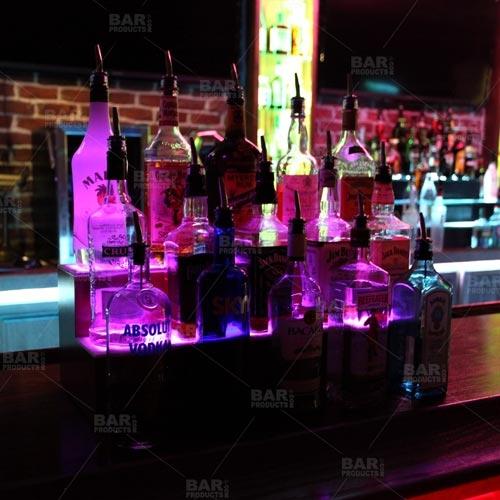 BarConic® LED Liquor Bottle Display Shelf - 4 Steps - Mahogany - Several Lengths