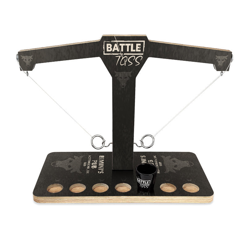 CUSTOMIZABLE Battle Toss - 2 Player Ring Toss Game - Bull - Black with Shot Glass