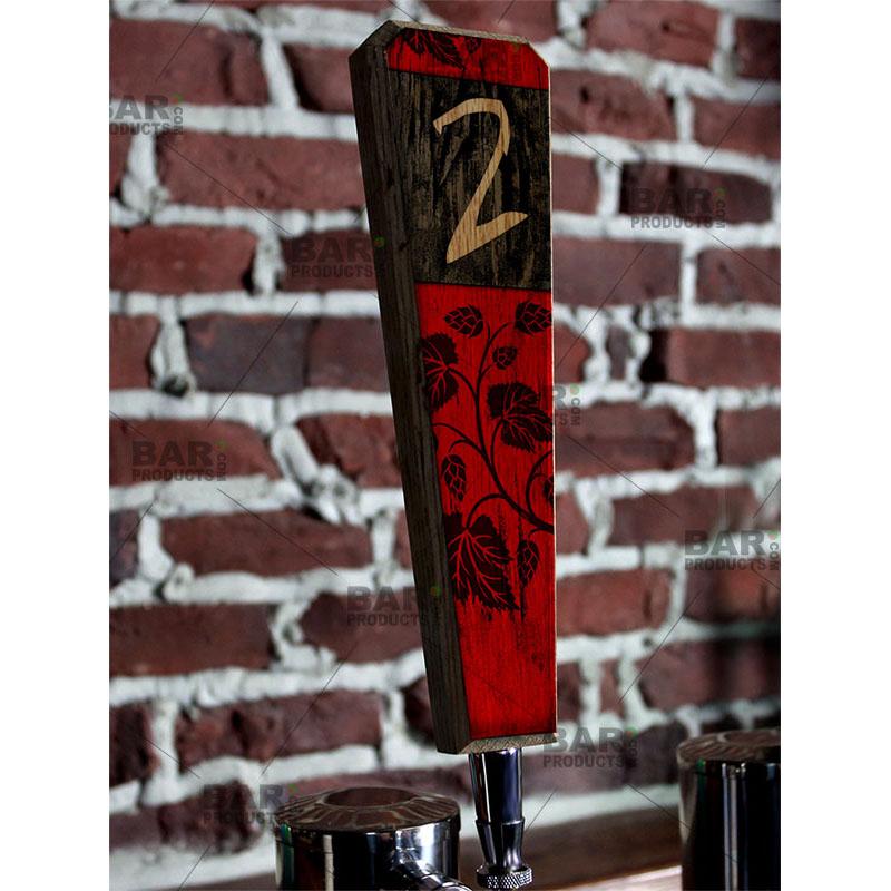 Oak Wood Numbered Beer Tap Handles -  Red / Black Grunge