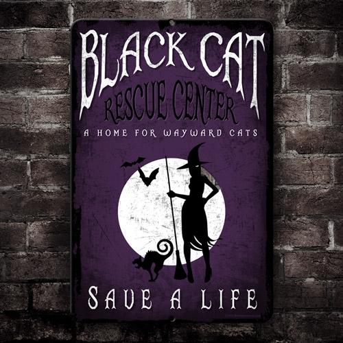 Black Cat Rescue - 12" x 18" Halloween Metal Bar Sign