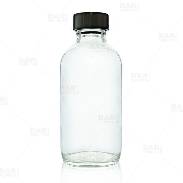 Boston Round Craft Bartending Bottle w/ Black Lid - Clear 4oz