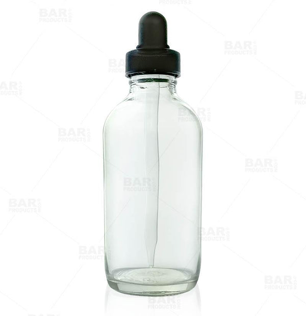 Boston Round Craft Bartending Bottle w/ Dropper - Clear 4oz