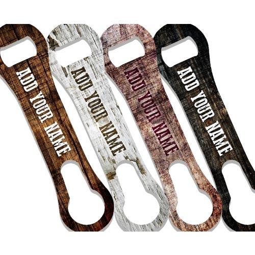 "ADD YOUR NAME" V-ROD® Bottle Opener – Grunge Wood – Several Color Options