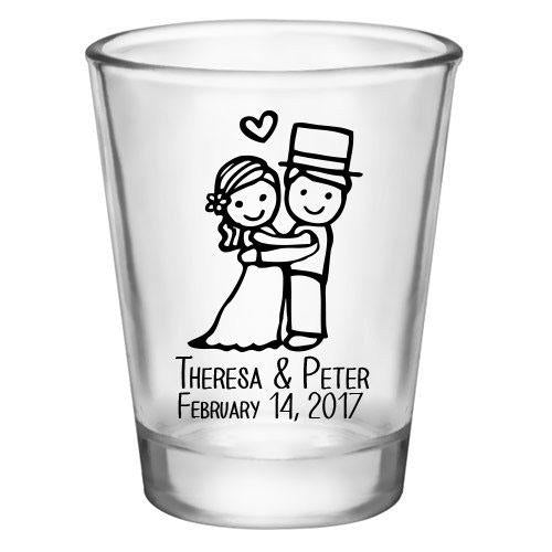  CUSTOMIZABLE - 1.75oz Clear Shot Glass - Cute Bride and Groom