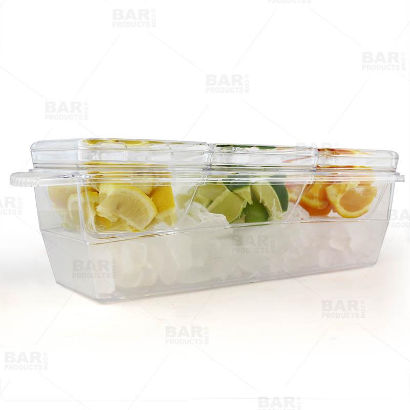 Plastic Condiment and Garnish Caddy - 3 inserts w/ Lids