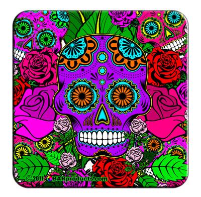 Cork Bottom Coaster - Sugar Skulls Purple