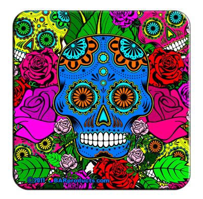 Cork Bottom Coaster - Sugar Skulls Blue