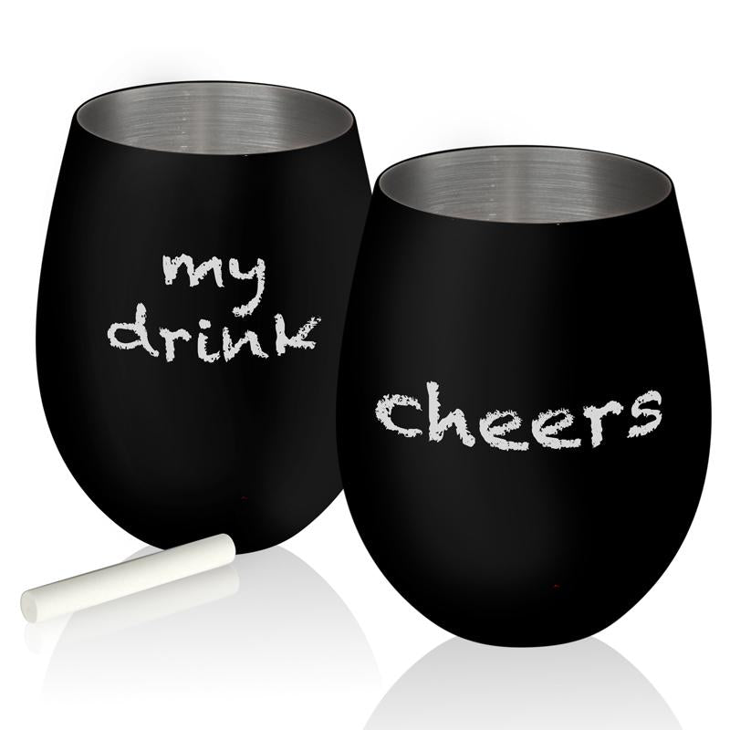 Stemless Stainless Steel Wine Glass - Matte Black - 17 oz.