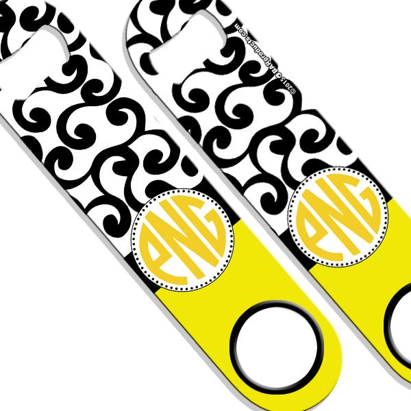 ADD YOUR NAME SPEED Bottle Opener – Monogram Swirls - Yellow