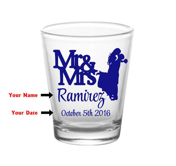 CUSTOMIZABLE - 1.75oz Clear Shot Glass - Mr & Mrs Cute Silhouette