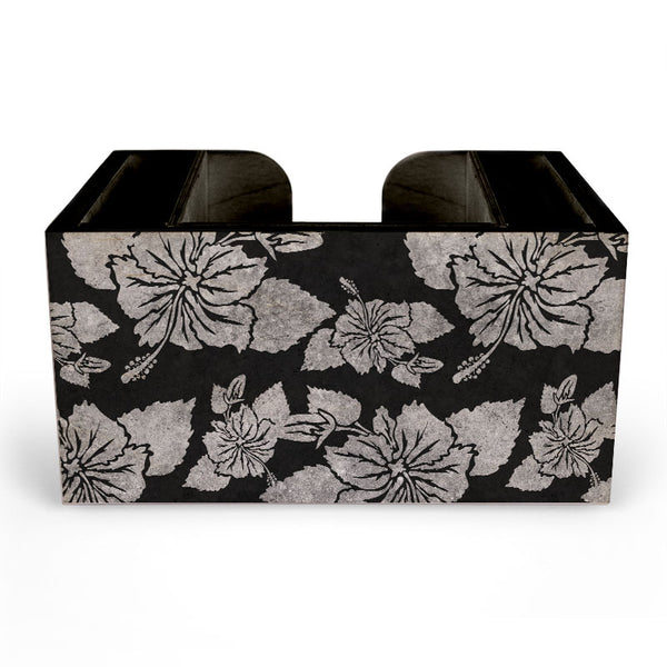 Black Rustic Hibiscus Wooden Bar Caddy