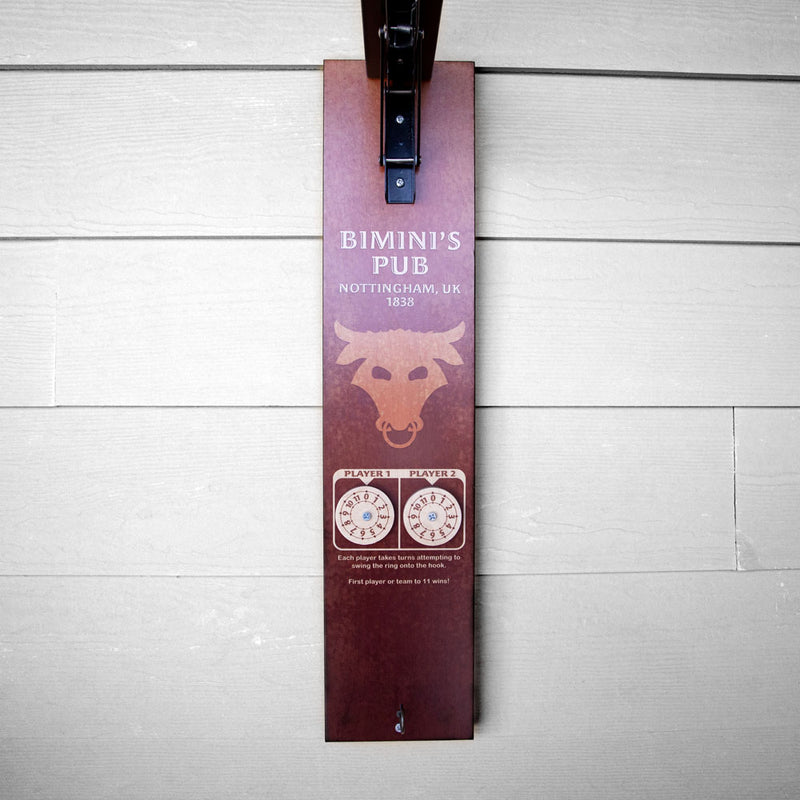 CUSTOMIZABLE Wall Mounted Folding Ring Toss - Bull - Brown Mounted