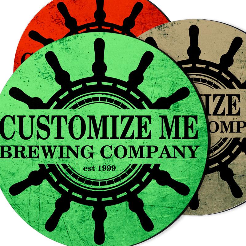 CUSTOMIZABLE Coaster - 4in Round Foam - Ship Wheel Design