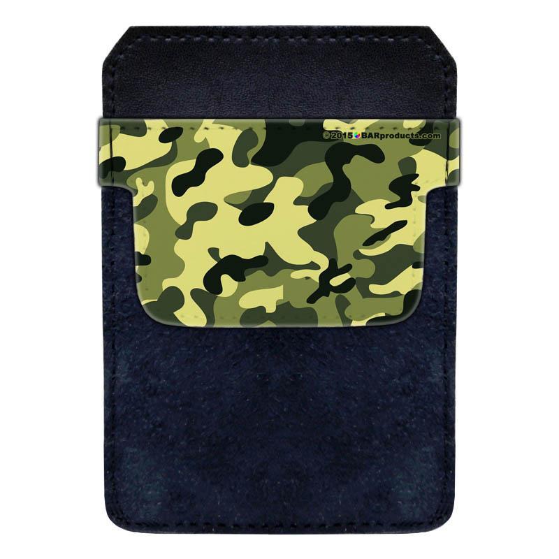 Leather Bottle Opener Pocket Protector w/ Designer Flap - Green Camo - SMALL