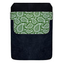 Leather Bottle Opener Pocket Protector w/ Designer Flap - Green Paisley - LARGE