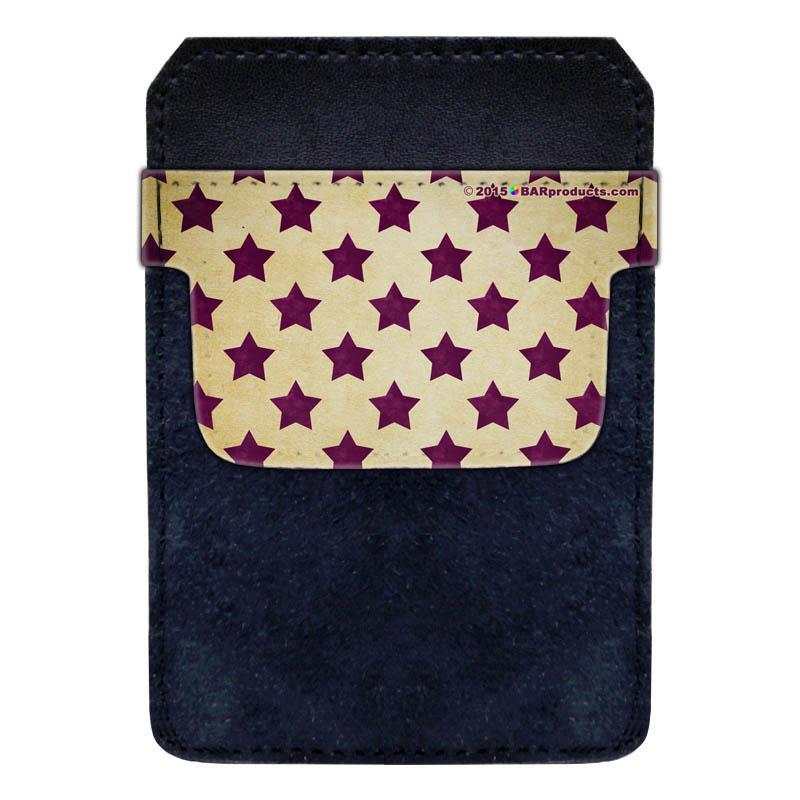 DekoPokit™ Leather Bottle Opener Pocket Protector w/ Designer Flap - Purple and Tan Stars - SMALL