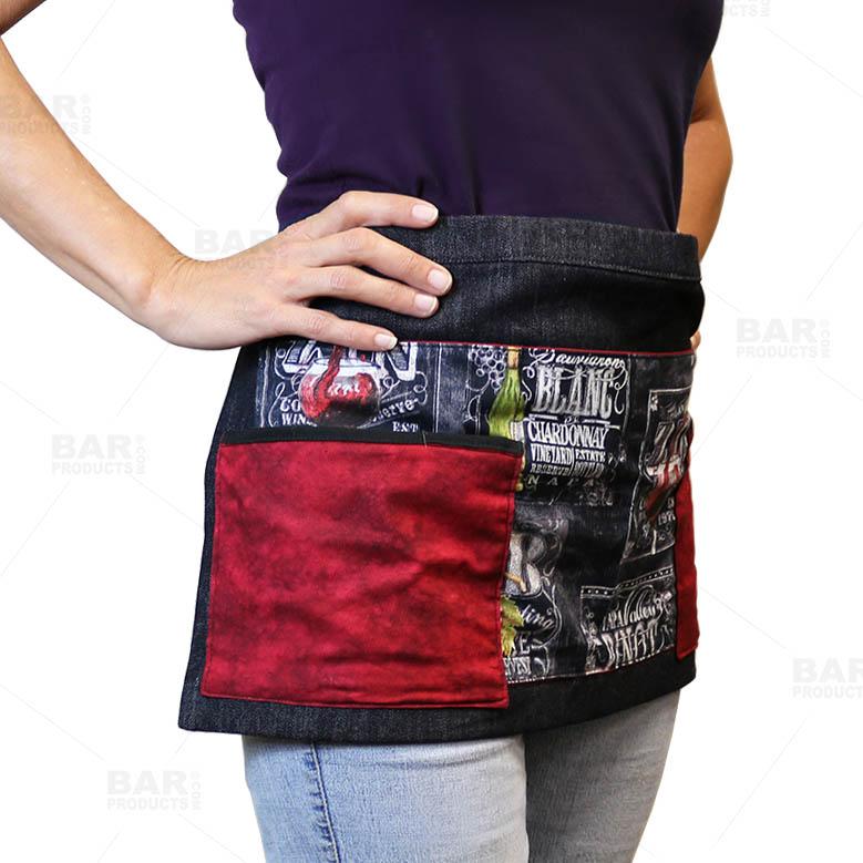 Designer Apron - Wine Patchwork Pattern - 5 Compartment